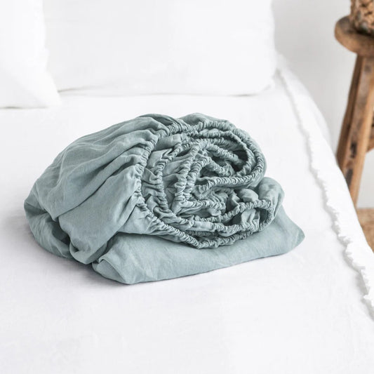 Pure European Linen Fitted Bed Sheet (individual) | Various Colors Linen Sheets Sets Twin / Regular (10 in - 25 cm) / Aloes - SHOO-FOO, comfort of natural fibers