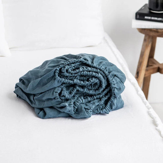 Pure European Linen Fitted Bed Sheet (individual) | Various Colors Linen Sheets Sets Twin / Regular (10 in - 25 cm) / Blueberry - SHOO-FOO, comfort of natural fibers