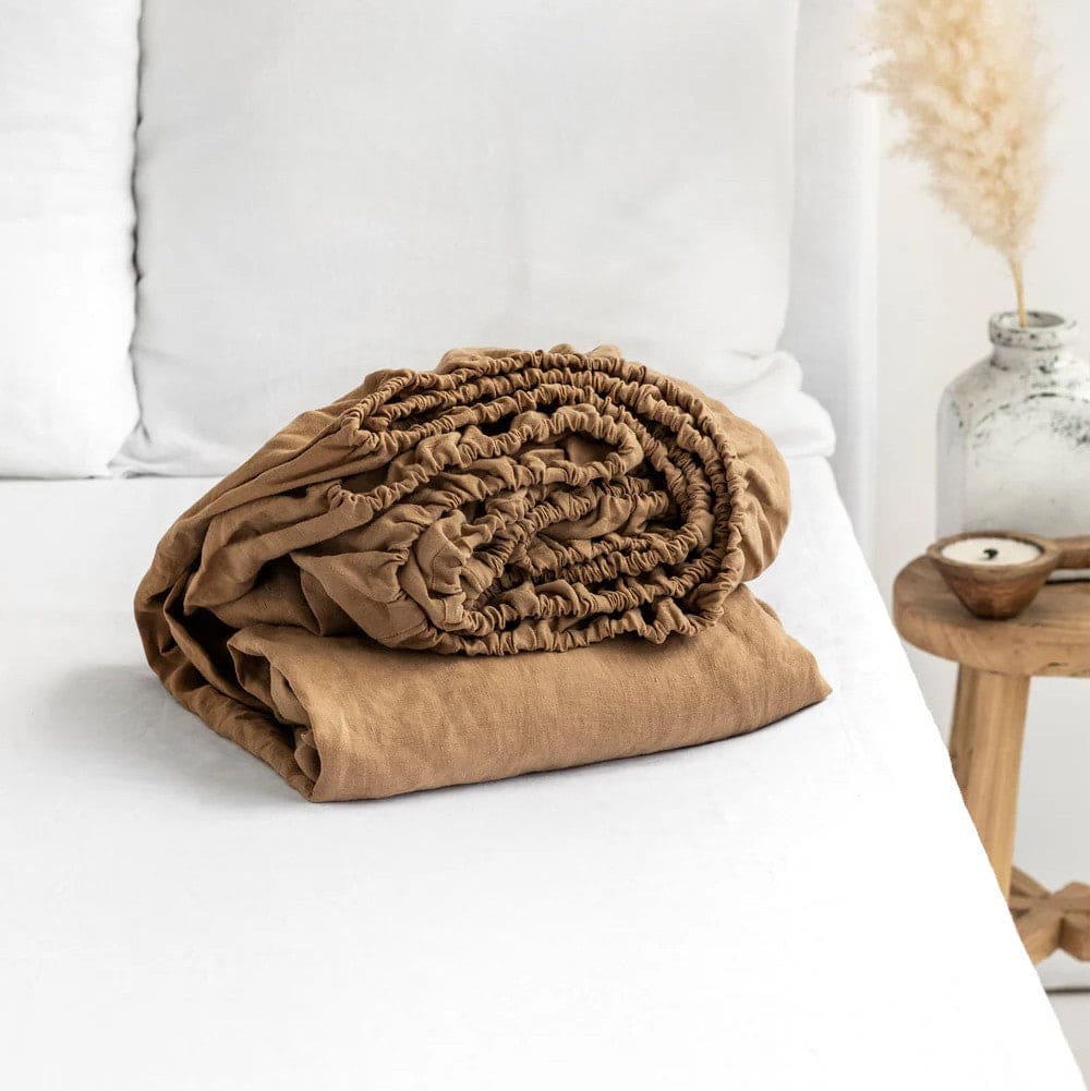Pure European Linen Fitted Bed Sheet (individual) | Various Colors Linen Sheets Sets Twin / Regular (10 in - 25 cm) / Latte - SHOO-FOO, comfort of natural fibers