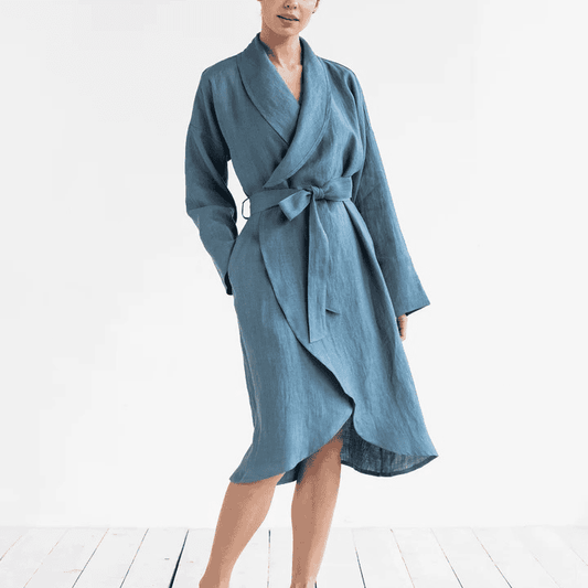 Pure Linen Bathrobe for Women Linen Bathrobes Blueberry / Small/Medium - SHOO-FOO, comfort of natural fibers