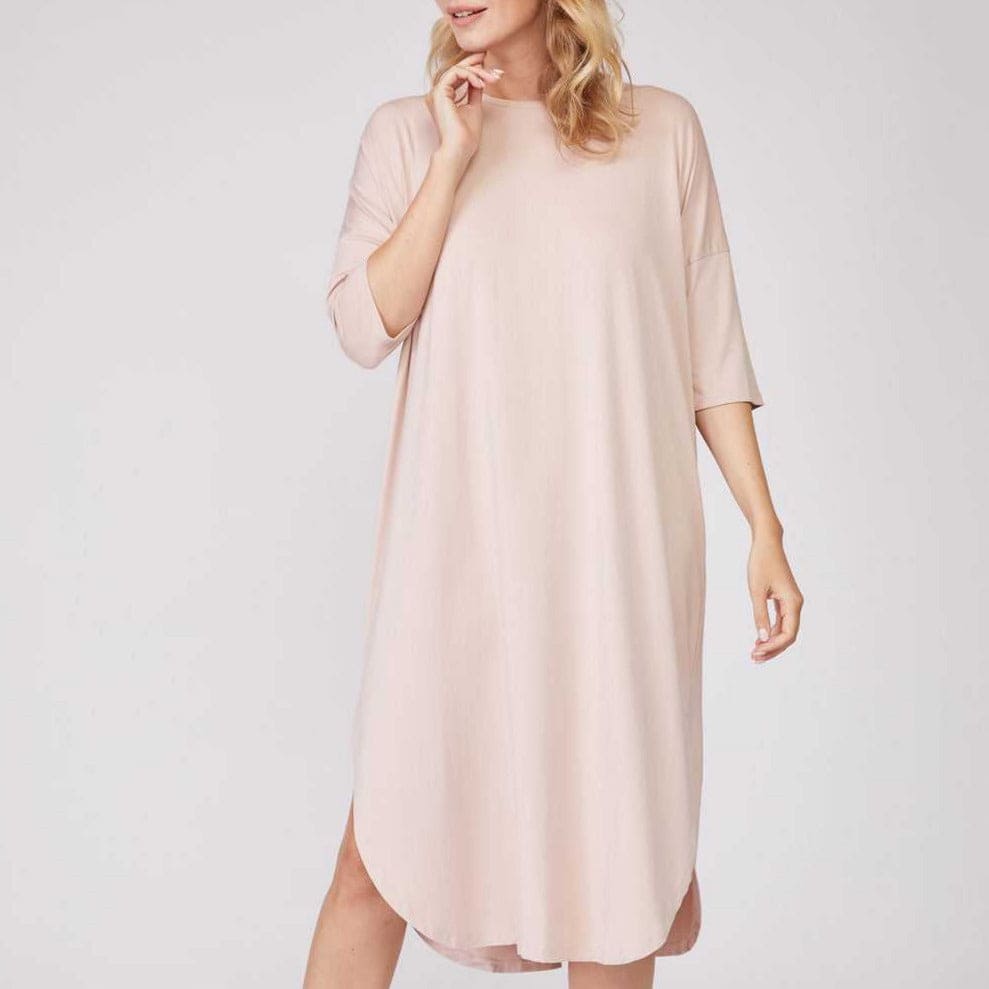 Full-Length Bamboo Lounge Shirt or Nightgown Loungewear Rose Pink / Small - SHOO-FOO, comfort of natural fibers