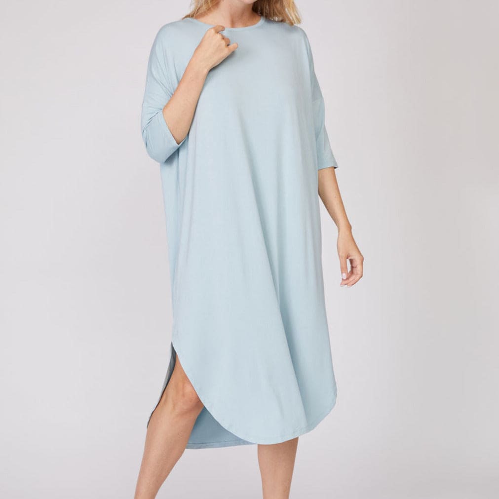 Full-Length Bamboo Lounge Shirt or Nightgown Loungewear Sterling Blue / Small - SHOO-FOO, comfort of natural fibers