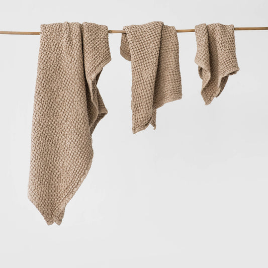 Flax Linen Wafle Bath Towels Set (3-pcs) | Natural Linen (beige) Flax Linen Waffle Towels Set Beige - SHOO-FOO, comfort of natural fibers