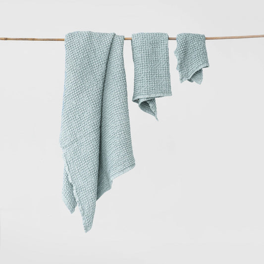 Flax Linen Waffle Bath Towels Set (3 pcs) | Aloes Bath Towels Dusty blue - SHOO-FOO, comfort of natural fibers