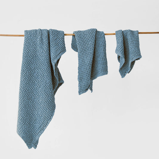 Flax Linen Waffle Towel Set (3 pcs) | Blueberry