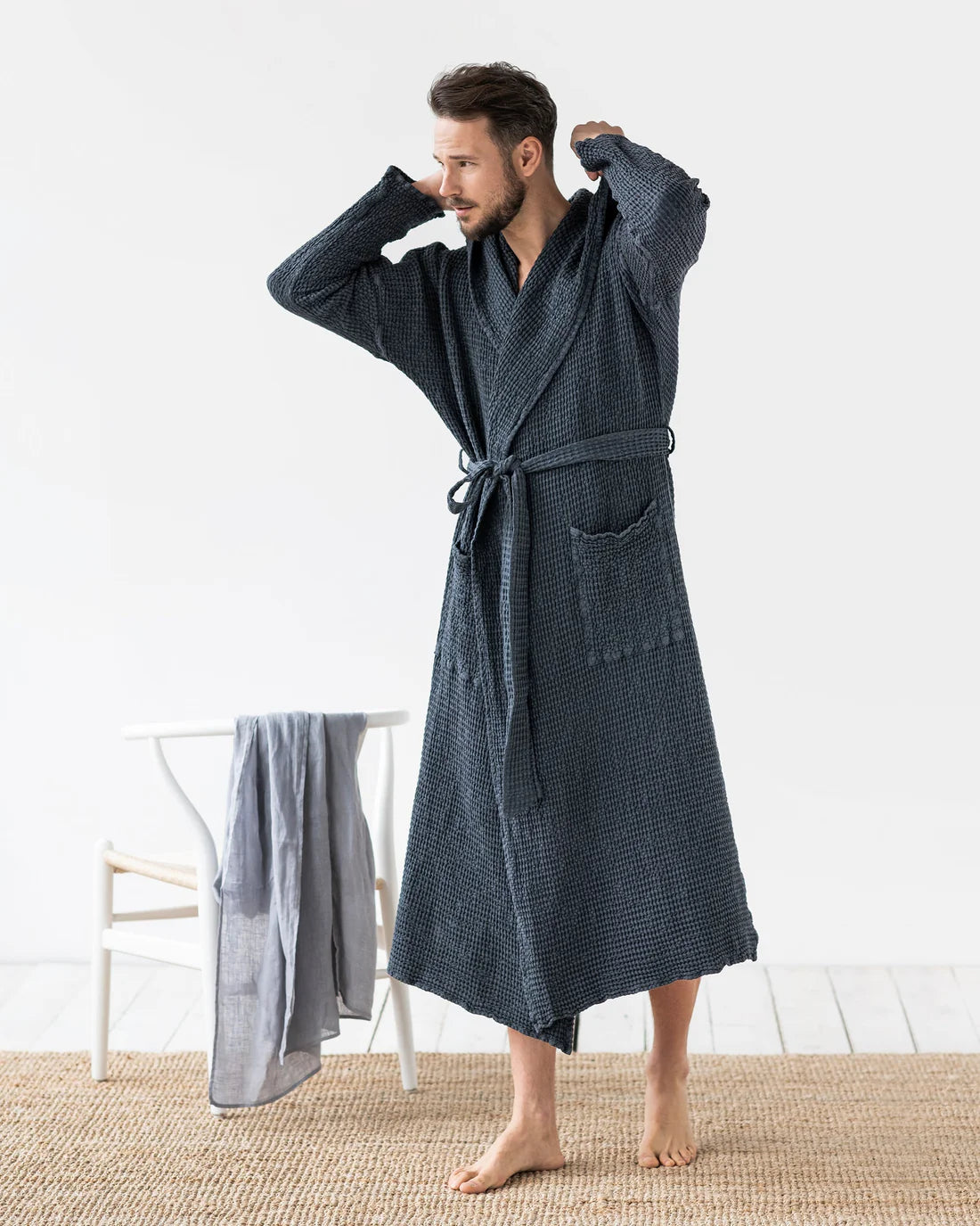 Men's Waffle Flax Linen Hooded Robe | Soft and Lightweight