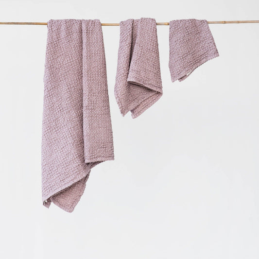 Flax Linen Wafle Bath Towel Set (3-pcs) | Woodrose Linen Waffle Towels Woodrose - SHOO-FOO, comfort of natural fibers