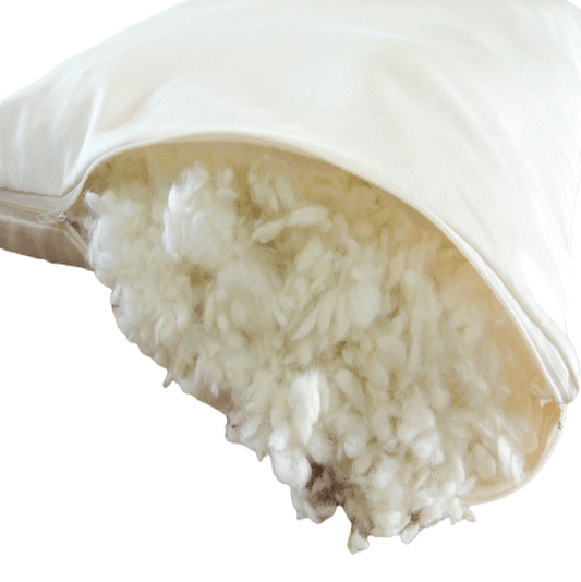 Natural Organic Shredded Lamb Wool Bed Pillows - "Woolly Down" Bed Pillows Queen - SHOO-FOO, comfort of natural fibers