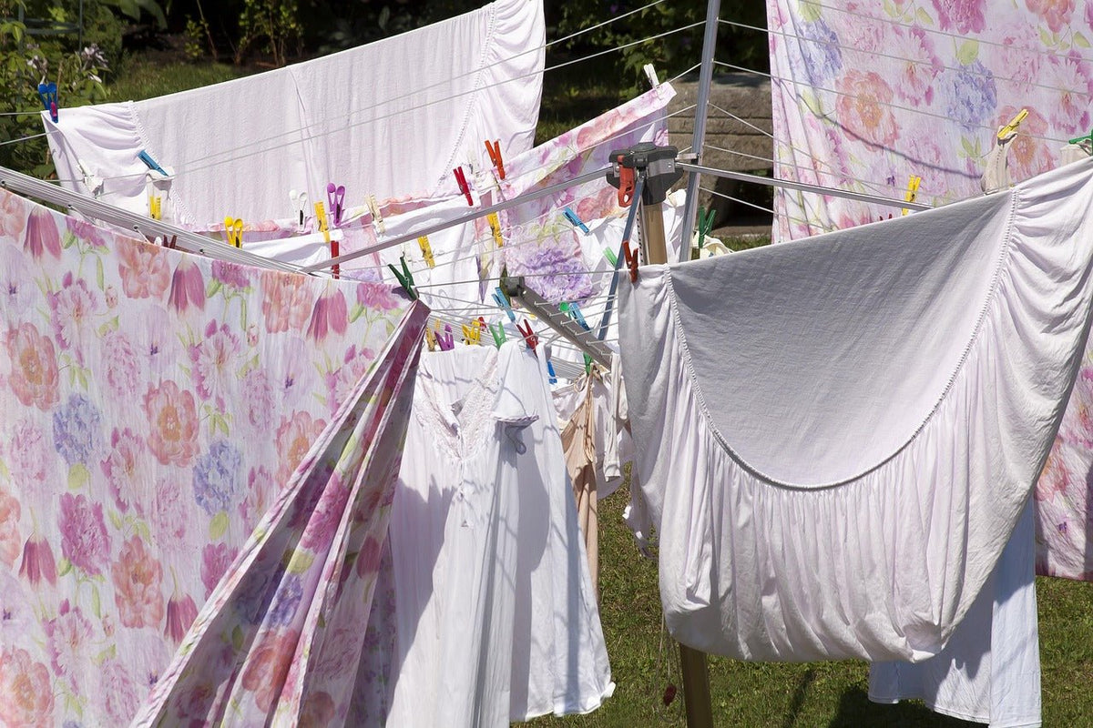 bed sheets on the clothline