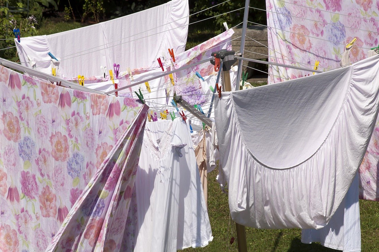 bed sheets on the clothline