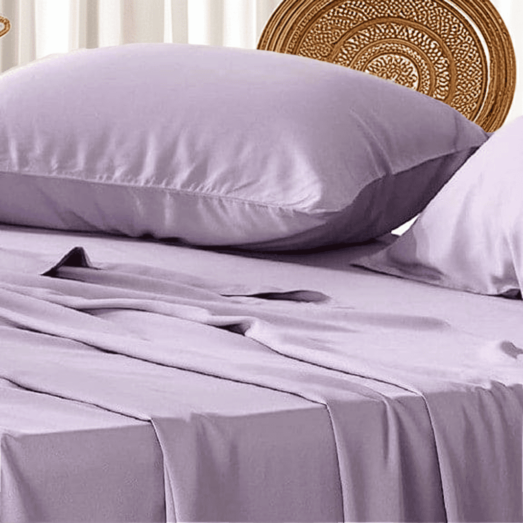 Lavender Bamboo Bed Sheets Set - Satin Weave - 400 TC Fabric Bamboo Sheets Set Twin - SHOO-FOO, comfort of natural fibers