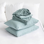 Pure European Flax Linen Bed Sheets Set - Choice of Colors & Depth Linen Sheets Sets Twin / Regular (10 in - 25 cm) / Aloes - SHOO-FOO, comfort of natural fibers