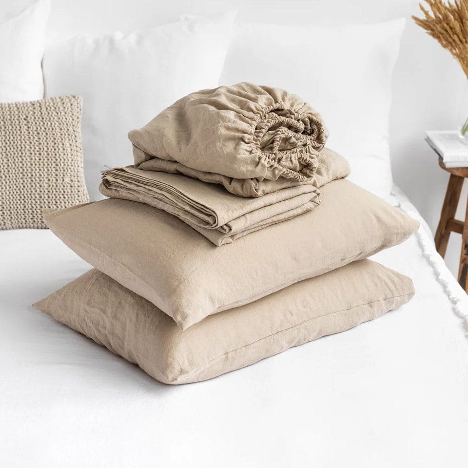 Pure European Flax Linen Bed Sheets Set - Choice of Colors & Depth Linen Sheets Sets Twin / Regular (10 in - 25 cm) / Natural linen - SHOO-FOO, comfort of natural fibers