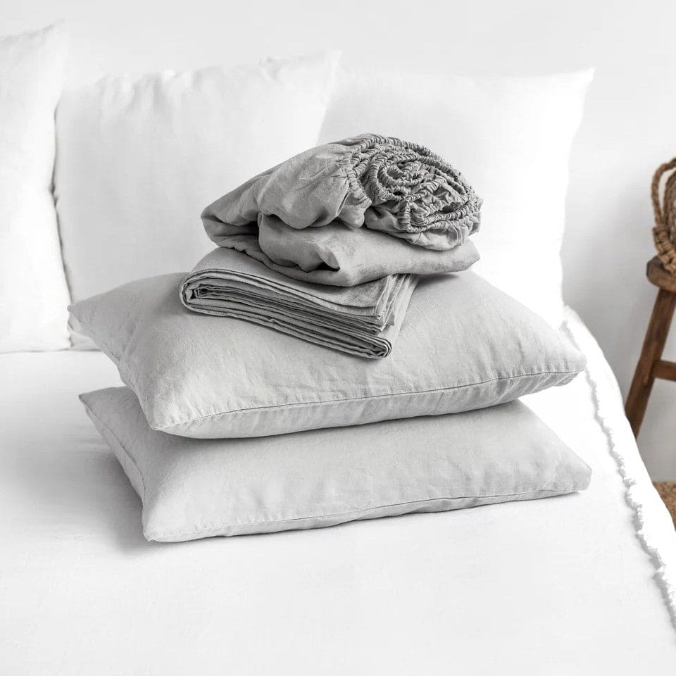 Pure European Linen Bed Sheets Set | Choice of Colors & Depth Linen Sheets Sets Twin / Regular (10 in - 25 cm) / Owl Grey - SHOO-FOO, comfort of natural fibers