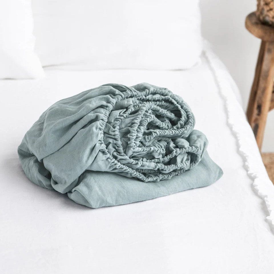 Pure European Linen Fitted Bed Sheet (individual) | Various Colors Linen Sheets Sets Twin / Regular (10 in - 25 cm) / Aloes - SHOO-FOO, comfort of natural fibers