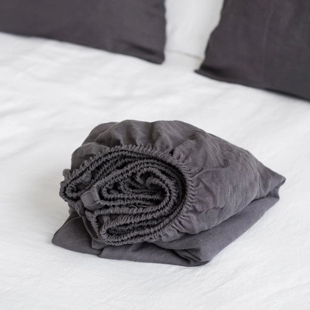 Pure European Linen Fitted Bed Sheet (individual) | Various Colors Linen Sheets Sets Twin / Regular (10 in - 25 cm) / Charcoal - SHOO-FOO, comfort of natural fibers
