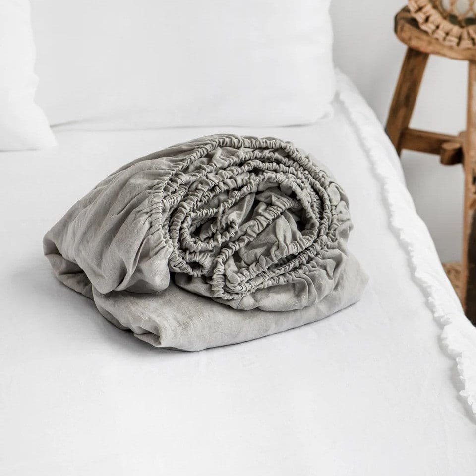 Pure European Linen Fitted Bed Sheet (individual) | Various Colors Linen Sheets Sets Twin / Regular (10 in - 25 cm) / Owl Grey - SHOO-FOO, comfort of natural fibers