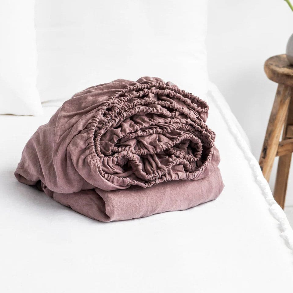 Pure European Linen Fitted Bed Sheet (individual) | Various Colors Linen Sheets Sets Twin / Regular (10 in - 25 cm) / Woodrose - SHOO-FOO, comfort of natural fibers