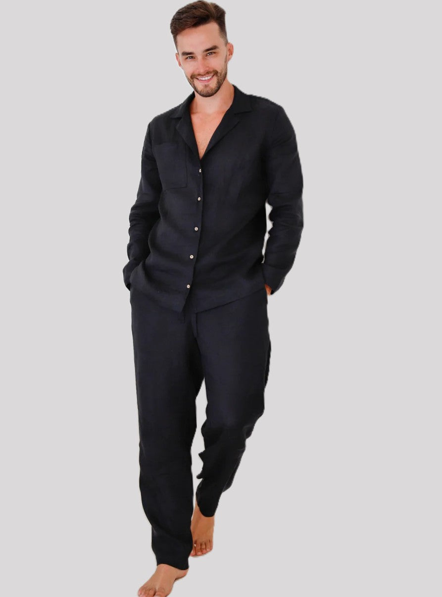 Men's Pure Flax Linen Pajama Set