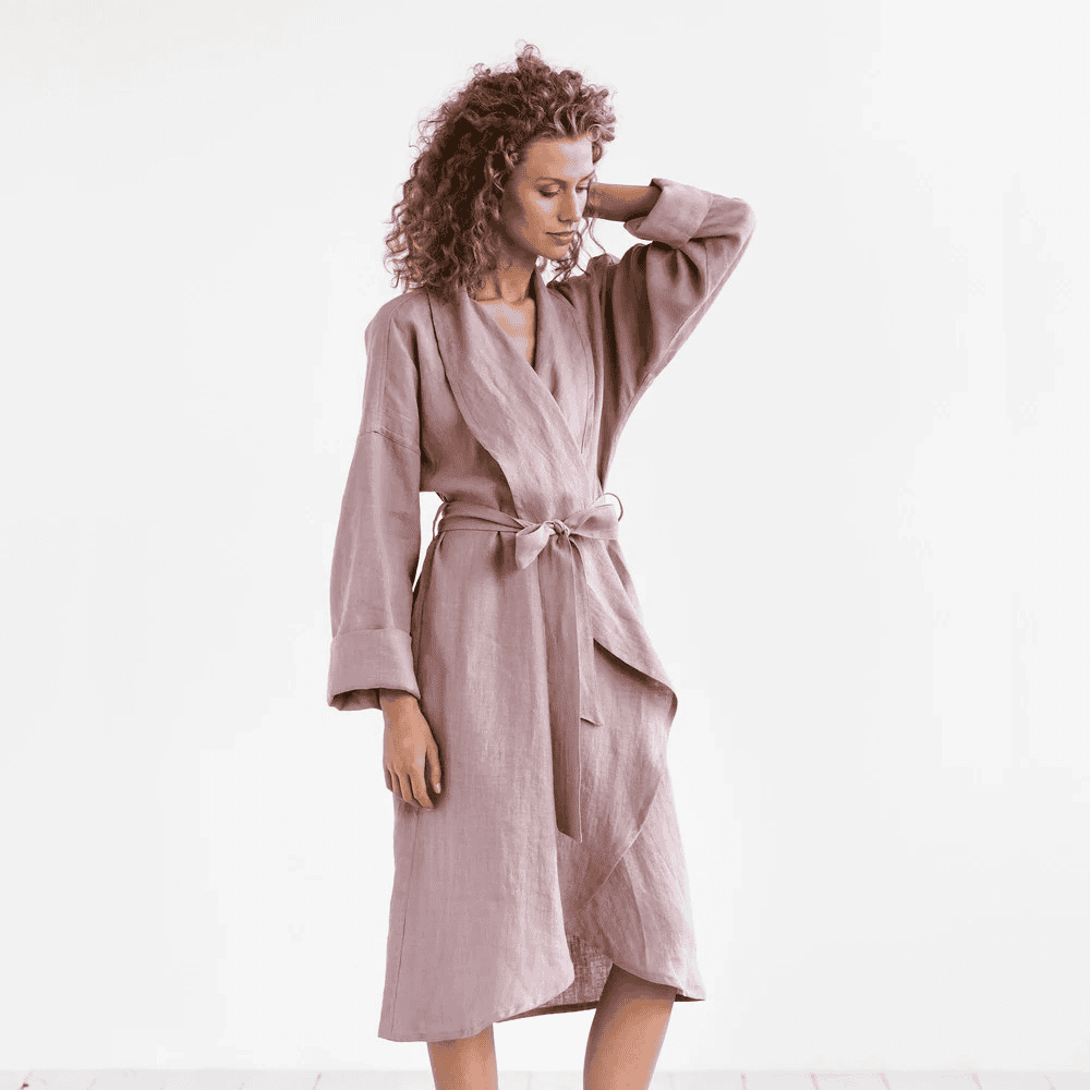 Pure Flax Linen Bathrobe for Women Linen Bathrobes Owl Grey / Small/Medium - SHOO-FOO, comfort of natural fibers