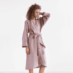 Pure Flax Linen Bathrobe for Women Linen Bathrobes Owl Grey / Small/Medium - SHOO-FOO, comfort of natural fibers