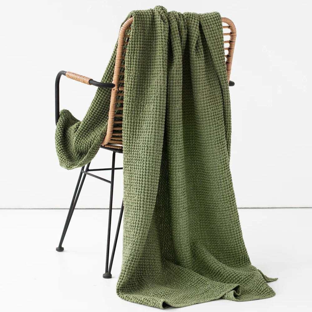 Flax Linen Waffle Throw | Various Colors | Everyday Comfort