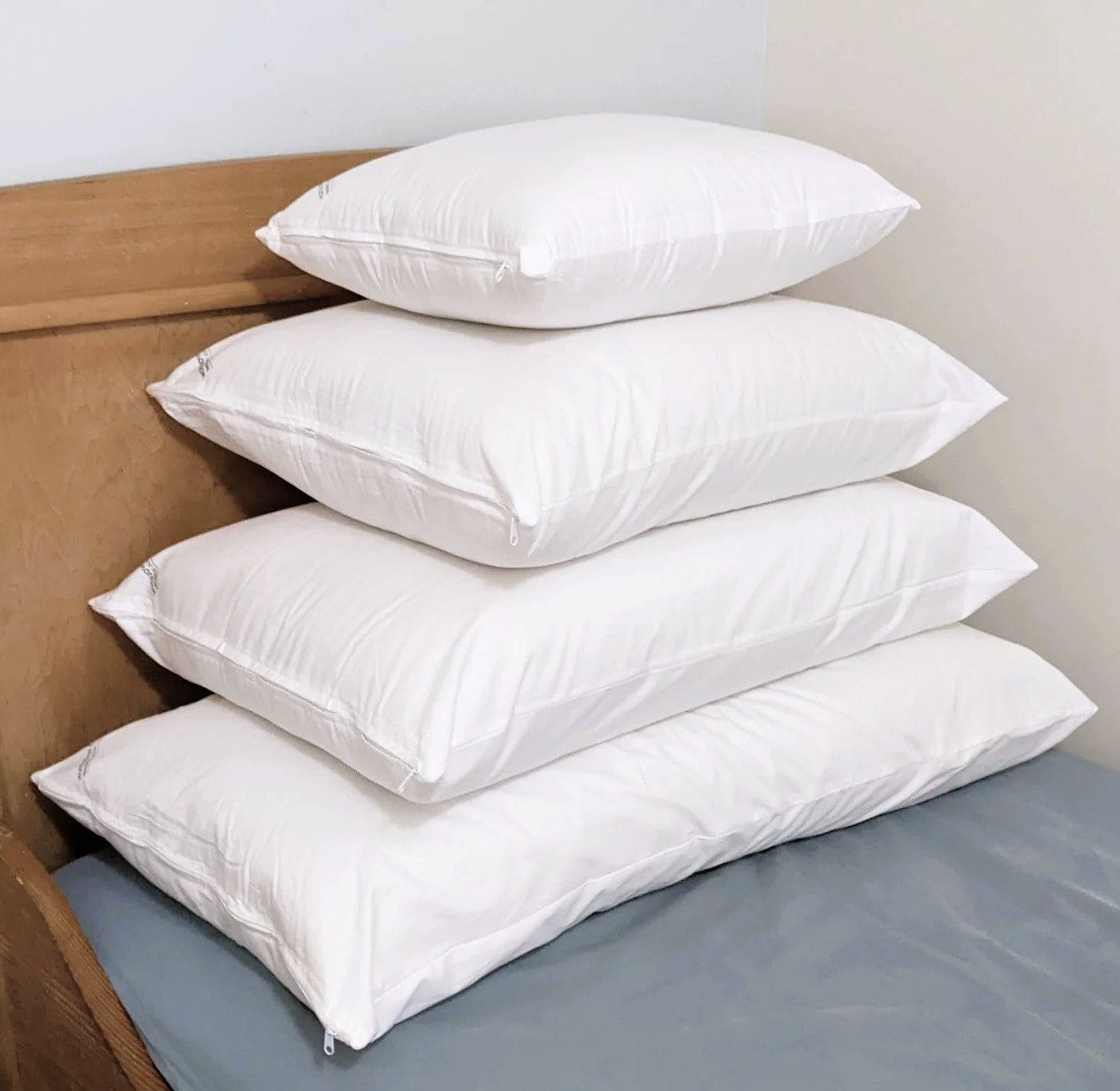 4 sizes of bed pillows made from wool grown and milled in Canada