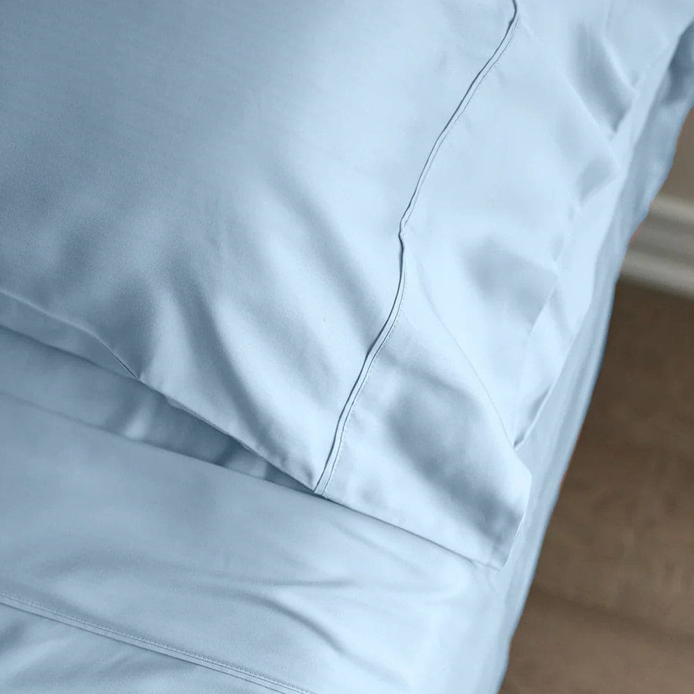 Sky Blue Bamboo Bed Sheets Set | Satin Weave | 400 TC Fabric Bamboo Sheets Set Full/Double - SHOO-FOO, comfort of natural fibers