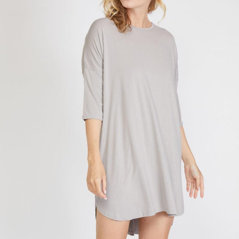 Bamboo 3/4 Sleeve Nightshirt | Elegance and comfort Loungewear Ash Grey / Small - SHOO-FOO, comfort of natural fibers