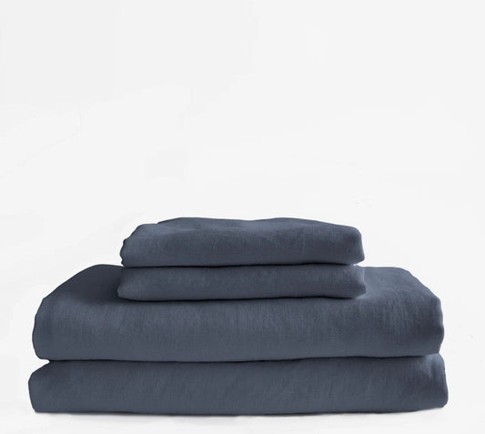 organic hemp bed sheets set in blue night color
