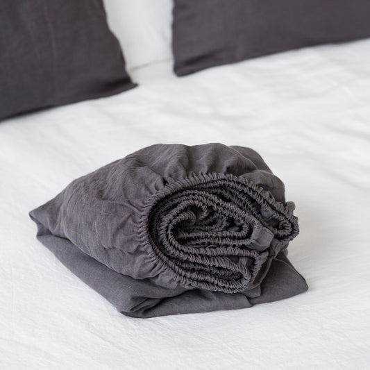 Pure European Linen Fitted Sheet | Charcoal Gray