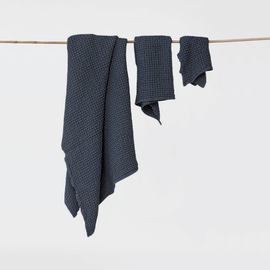 Flax Linen Wafle Bath Towels Set (3 pcs) | Charcoal