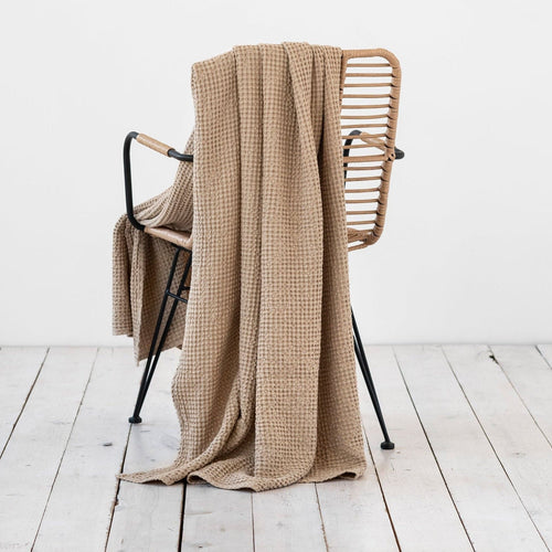 Flax Linen Waffle Throw - Various Colors - Everyday Comfort Linen Blankets Natural Linen - SHOO-FOO, comfort of natural fibers