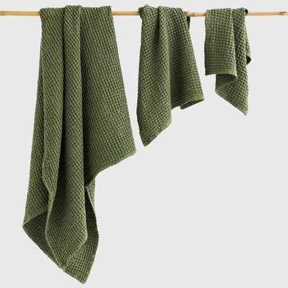 Flax Linen Waffle Towel Set (3 pcs) | Various colors