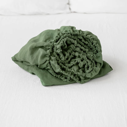 Pure European Linen Fitted Sheet | Forest Green