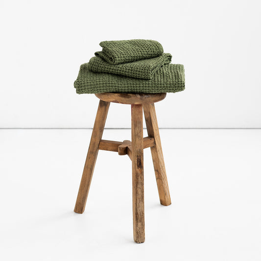 Flax Linen Waffle Towels Set (3 pcs) | Forest