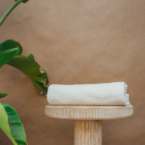 hemp bath towel on stool