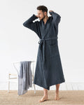 Men's Waffle Flax Linen Hooded Robe - Soft and Lightweight Linen Bathrobes Charcoal / S/M - SHOO-FOO, comfort of natural fibers