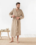 Men's Waffle Flax Linen Hooded Robe - Soft and Lightweight Linen Bathrobes Oat / S/M - SHOO-FOO, comfort of natural fibers
