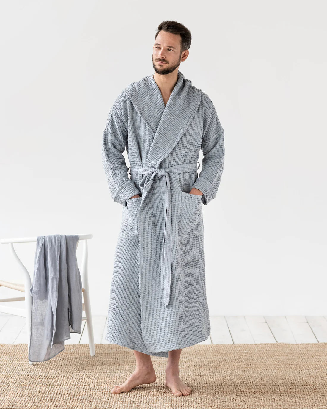 Men's Waffle Flax Linen Hooded Robe | Soft and Lightweight