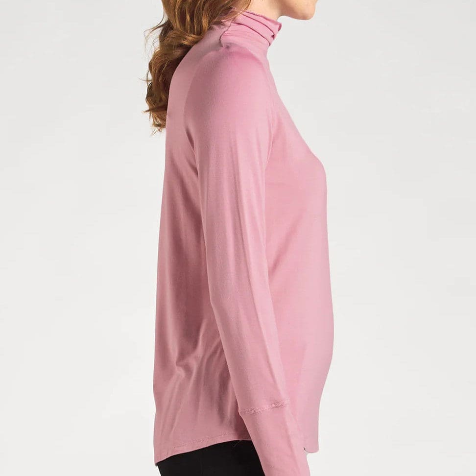 Bamboo Long Sleeve Funnel-Neck Shirt crop top long sleeve shirt Rose Pink / Small - SHOO-FOO, comfort of natural fibers