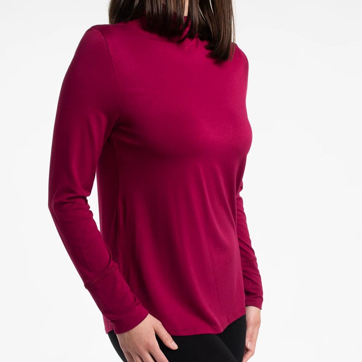 Bamboo Long Sleeve Funnel-Neck Shirt crop top long sleeve shirt Burgundy / Small - SHOO-FOO, comfort of natural fibers