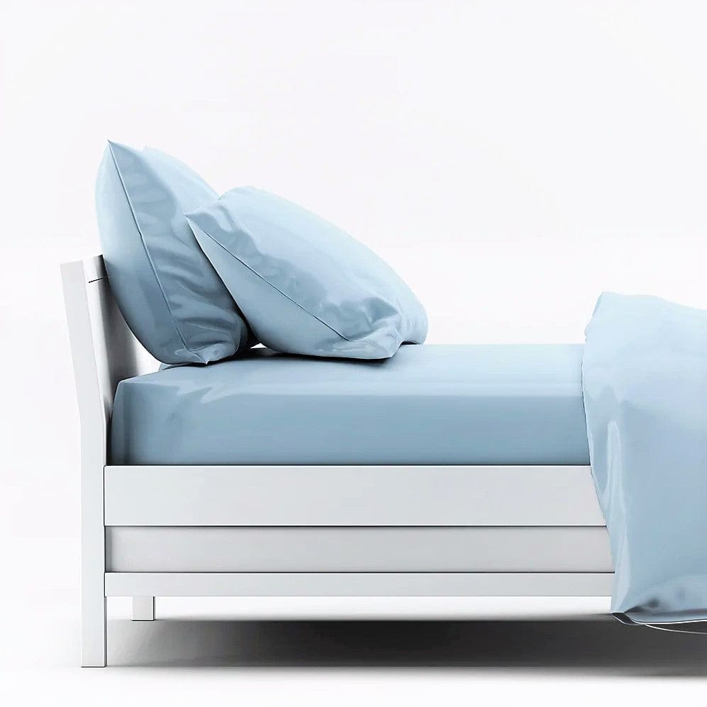 Sky Blue Bamboo Bed Sheets Set | Satin Weave | 400 TC Fabric Bamboo Sheets Set Full/Double - SHOO-FOO, comfort of natural fibers