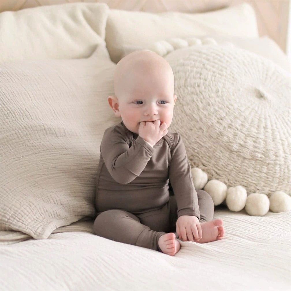 Bamboo Baby Footie - Convertible bamboo baby clothing 3-6 M / Mocha - SHOO-FOO, comfort of natural fibers